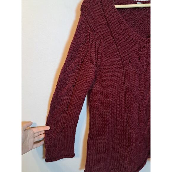 J. Jill V Neck Cable Knit Sweater Alpaca Wool  Blend Size S P Red - Picture 2 of 7